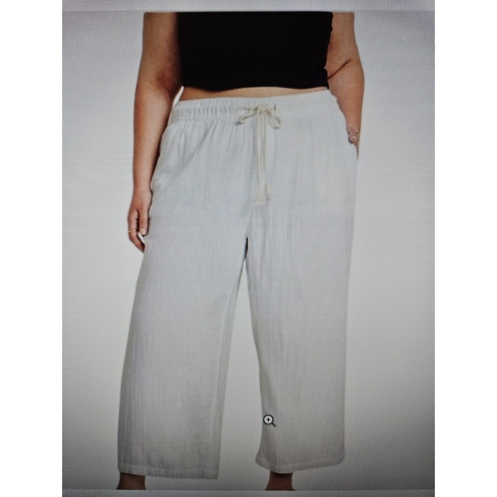 Old Navy White Cotton Gauzy Wide Leg Elastic Waist (Inseam 23.5") Capri Pants 4X